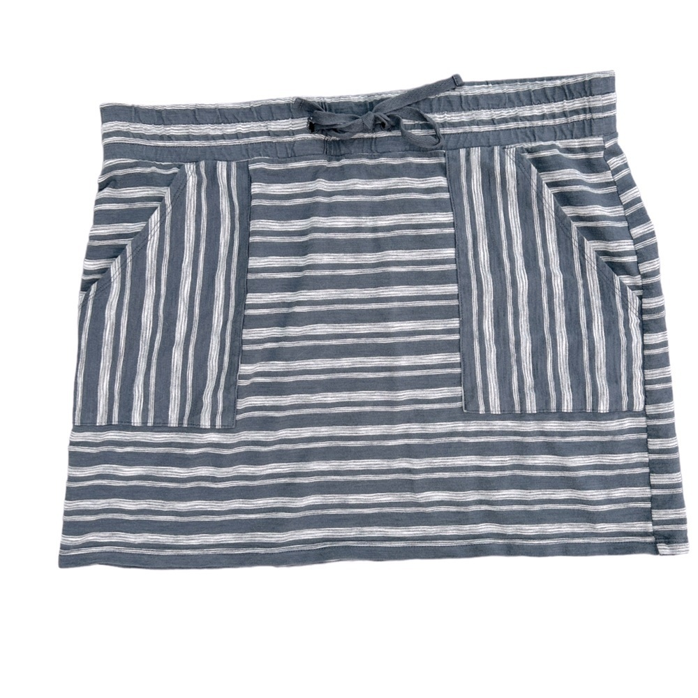 Loft blue grey white striped Elastic waist skirt pockets Women’s Size Large